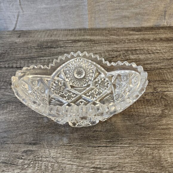 Vintage Open Glass Oval Candy Nut Dish Sawtooth Rim Heavy Clear - Picture 5 of 16